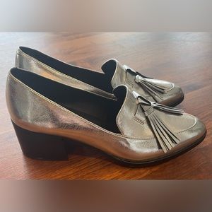 Rebecca Minkoff Block Heel Silver Edie Loafers 6 NIB